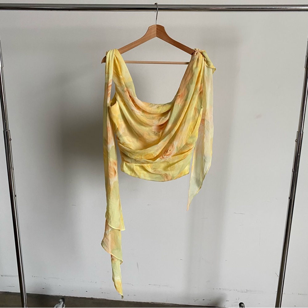 $243 NWT Yellow For Love And Lemons “Harper” Draped Corset Top Sz Medium - Picture 2 of 12